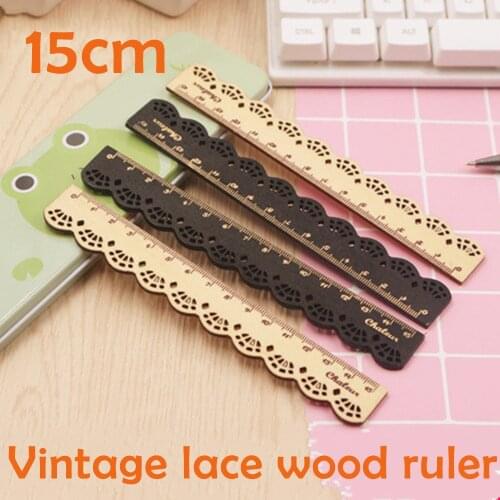 30pcs Cute 6' Rulers Creative Lace Wood Straight Rule Vintage Black Ruler Kpop Stationery School Accessories Cute Study Supplies