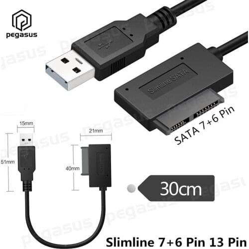 30CM USB 2.0 Male to SATA 13-PIN Slimline 7+6 Pin 13Pin Female DVD Adapter Cable