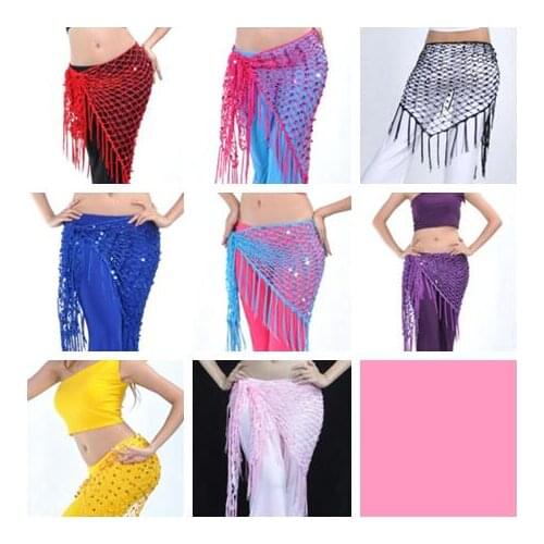 Belly Dance Practice Clothes Accessories Long Tassel Triangle Belt Hand Crochet Belly Dance Hip Scarf Sequin