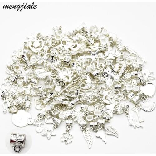 25pcs mixed alloy Bright silver Hole Loose Beads European Pendant fit Pandora charms bracelet DIY handemade jewelry making