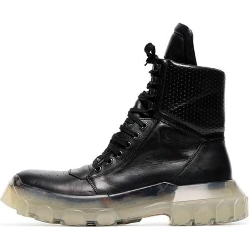 Black Motorcycle Boots Soft Leather Men Platform Ankle Boots Thick Sole Shoes For Men 13#25/10d50