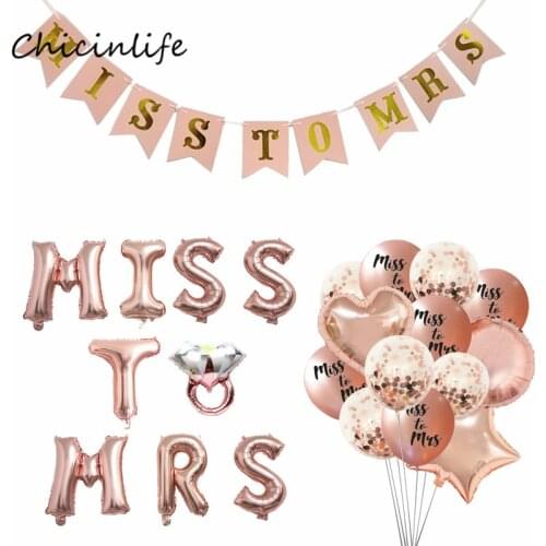 Chicinlife Rose gold Miss to Mrs Balloons Banner Bridal Shower Bachelorette Party Decoration Diamond Ring Balloon Wedding Decor
