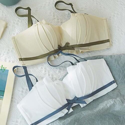 Wasteheart Fashion Women Yellow Sexy Lingerie Lace Bow Bralette Invisible Cotton Panties Padded Wireless Bra Sets Lingerie A B