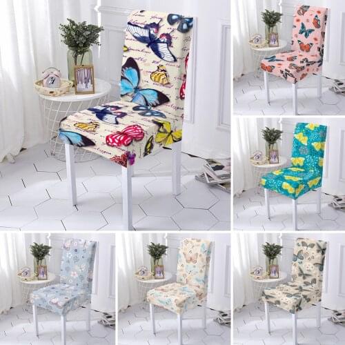 Butterfly Pattern Chair Cover Spandex Elastic Chair Slipcover Case Dining Room Chair Set For Banquet Wedding Hotel 1/2/4/6pcs