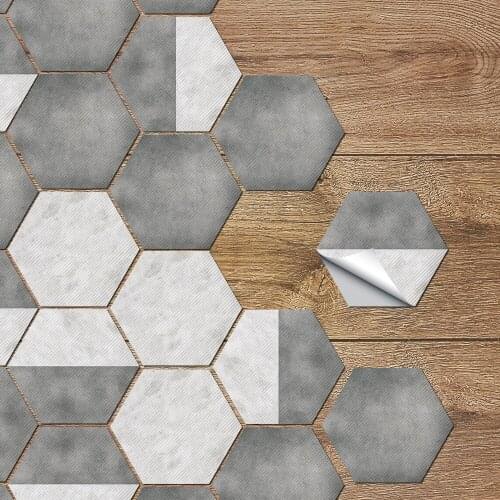 European Classical Gray And White Hexagonal Marble Family Decoration Living Room Bedroom Floor Non-slip Stitching Stickers