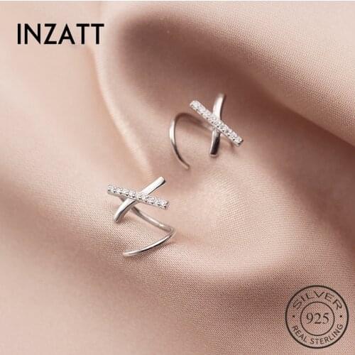 INZATT Real 925 Sterling Silver Zircon Cross X Hoop Earrings For Fashion Women Party Punk Fine Jewelry Minimalist Accessories