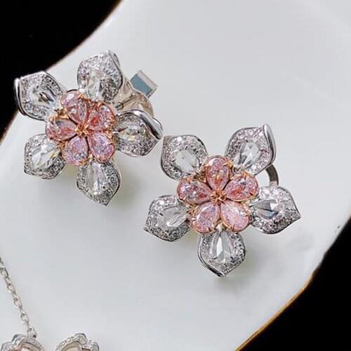Exquisite Flower Stud Earrings With Cubic Zirconia Fashion Romantic Cherry Blossoms Jewelry For Women Wedding Party Elegant Gift