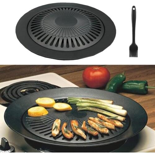 Round Nonstick Iron BBQ Pan Roasted Chicken Barbecue Plate Pans Tray Holder Home Kitchen Outdoor Camping Cooking Tools Cookware