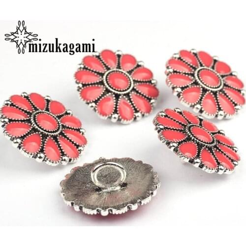 CONCHO Zinc Alloy Round Enamel Daisy Flowers Red Decorative Buttons Charms Pendants 3pcs/lot 30MM For DIY Accessories
