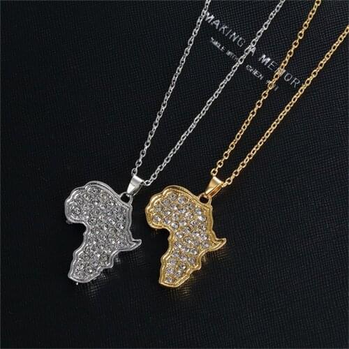 Africa Map Pendant Necklace Women Men Silver Color/Gold Color Ethiopian Jewelry Wholesale African Map Hip Hop Item