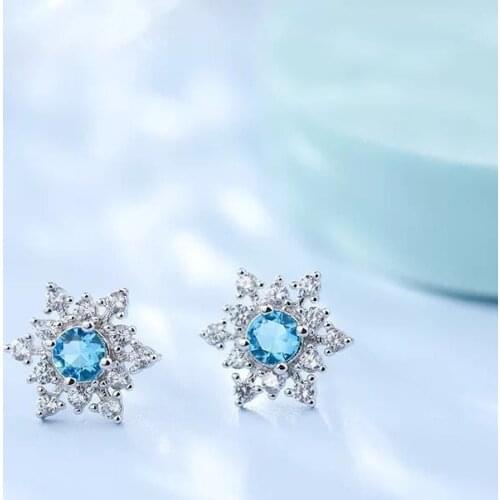 Cute Female Snowflake AAA Zircon Stud Earrings Fashion Charm Bride Wedding Blue Crystal Earrings for Women Charm Party Jewelry