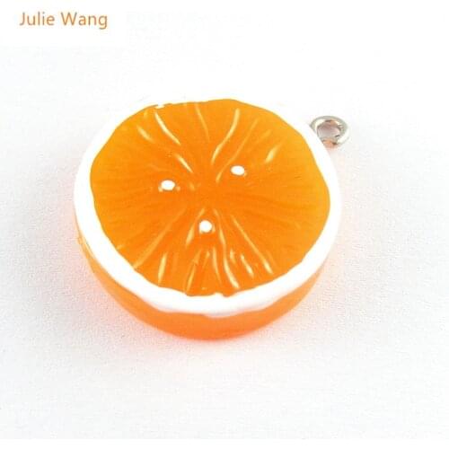 Julie Wang 5PCS Mini Resin Charms Fruit Vivid Orange Shape Pendants Handmade Hanging Zipper Gift Bracelet Handcrafts Accessory