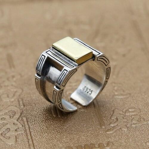 100%925 sterling silver personality exaggerated inlaid Thai silver vintage punk ring mans ring