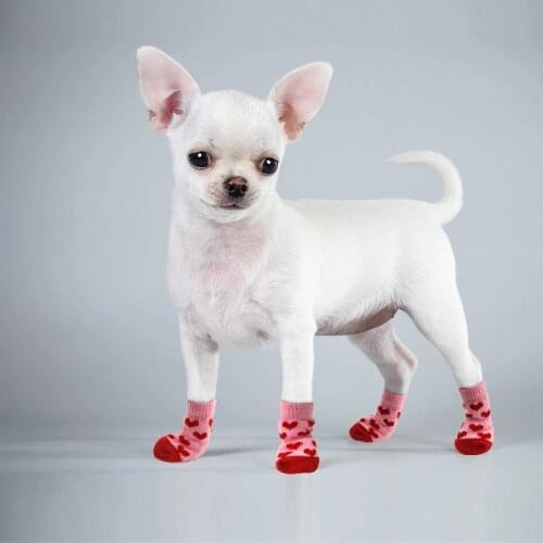 4pcs Puppy Dog Socks Cute Pet Knits Socks Small Dogs Cotton Anti-Slip Cat Shoes For Indoor Wear On Paw Protector Pet Supplies