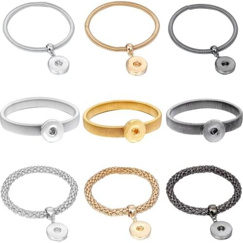 New Gold Silver Color Snap Bracelet For Women Fit DIY 18mm Snap Jewelry Elastic Snap Buttons Bracelet Jewelry
