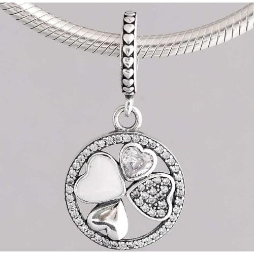 Original Hearts of Love With Crystal Pendant Beads Fit 925 Sterling Silver Bead Charm Bracelet Bangle DIY Jewelry