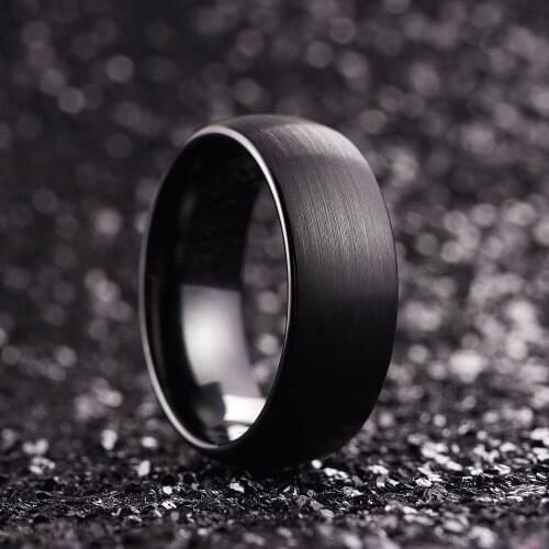 Popular 8mm Tungsten Carbide Steel noble Black Agate Polished ring. The charm of men. Fashion trend engagement accessories