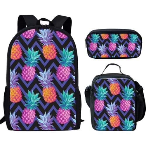 Tropical Fruit Pineapple Print Backpack for Kids Student Bookbag Boys Girls School Bags 3Pcs/Lot Schoolbag Mochilas