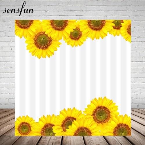 Sensfun Sunflower Theme Birthday Wedding Party Backdrops Stripes Custom Text Photo Studio Photocall 10x10ft