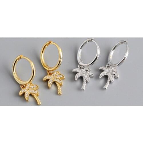 925 Sterling Silver Earring Fashion Zircon Coconut Tree Shape Short Drop Earring Trend Cute Sweet Girl Women Silver Ear Jewelry