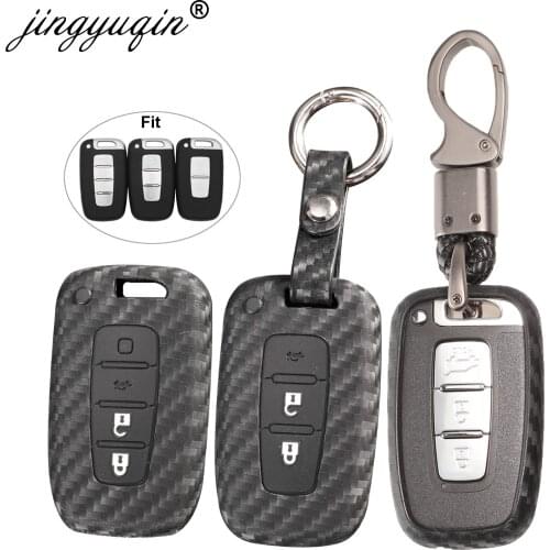 Jingyuqin Carbon Fiber Silicone Smart Remote Key Case for Kia K2 K5 Sportage Forte Hyundai IX35 Sonata Genesis Veloster Elantra
