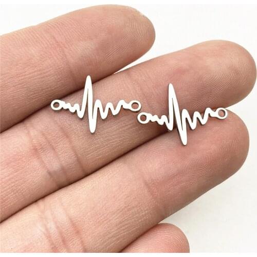 6PCS 12*18mm 100% Stainless Steel Heartbeat Connector For Jewelry Diy Making Handmade Double Pattern Heart Beat Charm Pendant