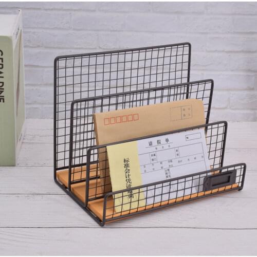 Bills and receipts storage rack iron wire three-grid bookend data letterhead file rack storage rack desktop organizer