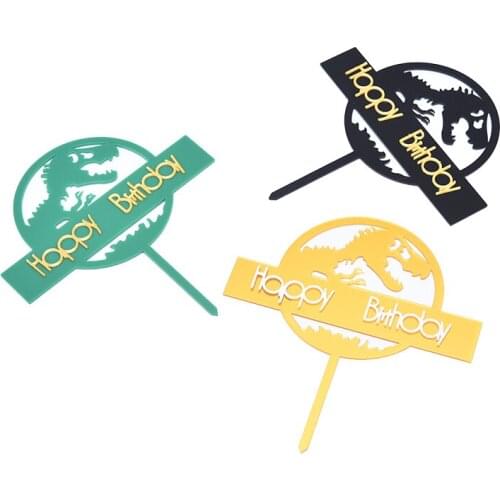 Dinosaur Theme Cake Topper Acrylic Golden Happy Birthday Cake Flags High-end Birthday Cupcake Toppers Kids Party Cake Decoration