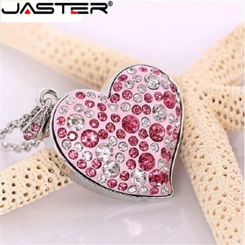 JASTER Diamond crystal heart USB Flash drive Love heart Necklace Memory Stick Pen Drive pendrive 4GB/8GB/16GB/32GB/64GB