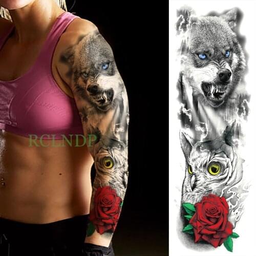 Waterproof Temporary Tattoo Sticker wolf Wolves Rose full arm fake tatto big flash tatoo sleeve large size for men women girl