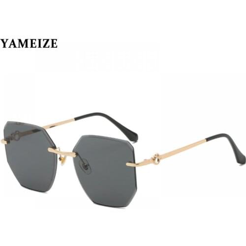 YAMEIZE Square Rimless Sunglasses Women Retro Sunglasses Brand Designer Gradient Sun Glasses Cutting Lens Frameless Eyeglasses