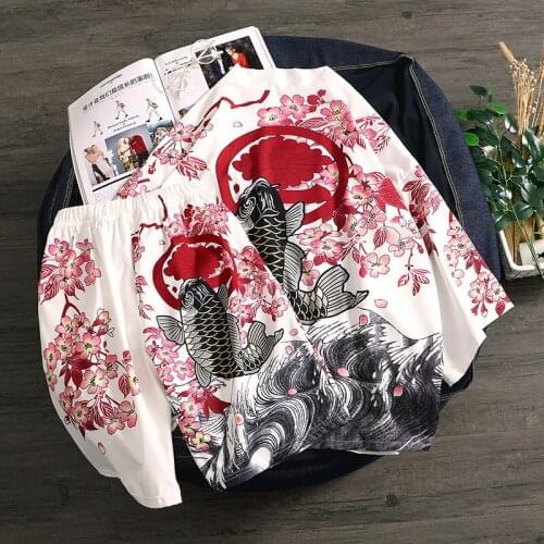 Yukata Men 2020 Summer Boho Print Kimonos Shorts Beach Suit Haori Asian Clothes Shirt Kimono Cardigan Men Japanese Pajamas Mens