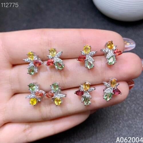 KJJEAXCMY Fine Jewelry 925 sterling silver inlaid natural colored sapphire female earrings Ear studs luxury support test