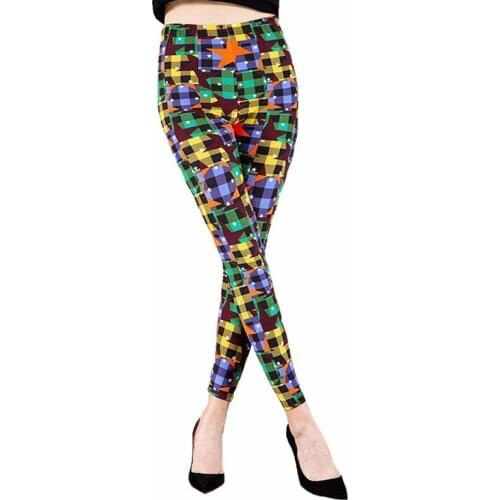 LJCUIYAO Printed Leggings Women Workout Spandex High Waist Pants Knitted Ggeometric Diamond Polyester Knee-Length Star Clothes