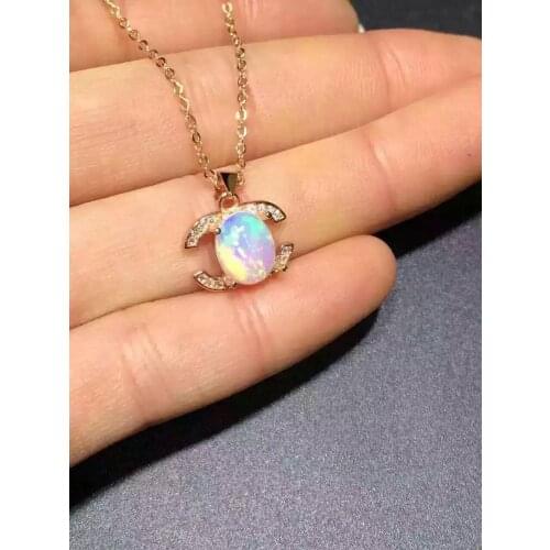 Natural opal pendant S925 Sterling silver Natural amethyst Pendant Necklace trendy Elegant phiz women girl jewelry