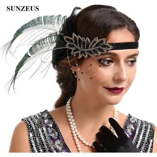 Peacock Feather Headband Prom Party Headwear 1920s Vintage Bridal Wedding Hair Accessories accesorios para novia BQ023