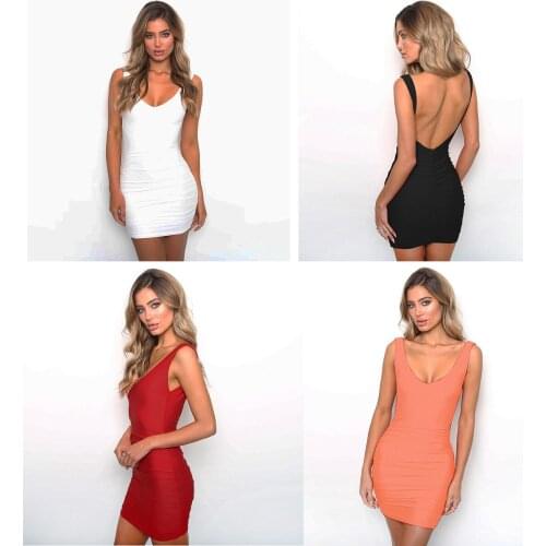 Dress Women Summer Red White Dew Back Sleeveless Fold Package Hip Europe And America Dresses Casual Vestidos LZY7721