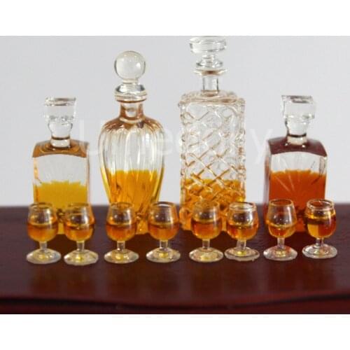 1/12 Miniature Dollhouse Decanters with 2 Glasses Mini Wine Bottle Pretend Play OB11 Doll Kitchen Toy Accessories