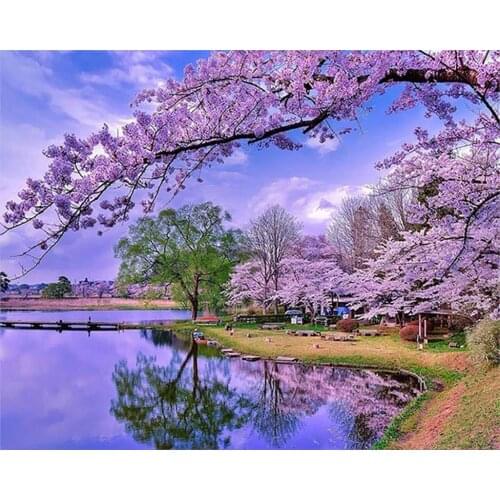 MM 14/16/18/28 CROSS STITCH Full Round Drill 5D DIY Diamond Painting " Riverside Scenery" 3D Embroidery Cross Stitch Home Decor