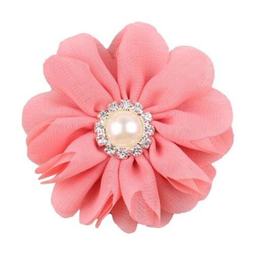 20 pcs/lot , Ballerina Chiffon flower Hair clip with Pearl Rhinestone center - Chiffon fabric flower hair clips