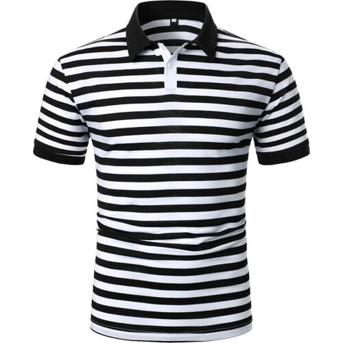 2021 Fashion Sports Brand Mens Striped Print Polo Shirt Design Mens Loose Business Casual Short Sleeve Breathable Polo Shirt