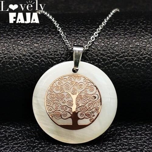 2021 Fashion Tree of Life Stainless Steel Necklace Rose Gold Color Shell Necklaces Pendants for Women Jewelry bijoux femme N1893