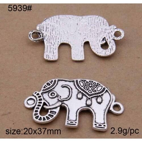 BULK 25PCS Zinc Alloy Metal Elephant Charms Antique Silver Tone Animal Pendant 20*37mm 2.9g