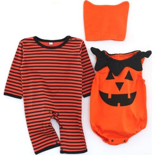 Fashion Pumpkin Baby Boys Rompers Jumpsuit Cotton Short Romper+Long Romper+Hat 3Pcs Clothes Set Newborn Toddler Festival Clothes