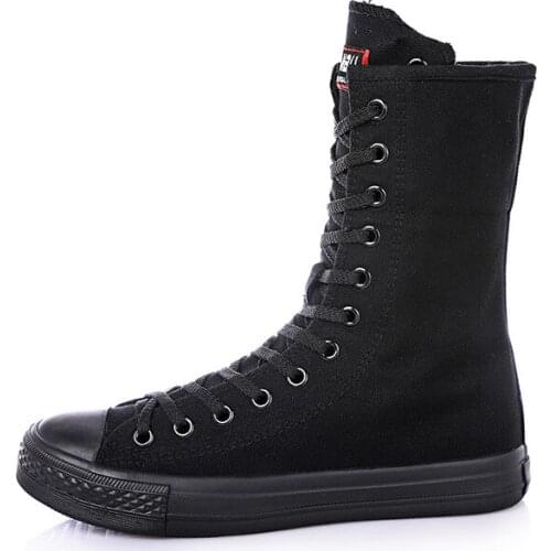 Big Size 34-43 Lace Up Woman Canvas Black Shoes Fashion Platform Shoes Women White High Quality Boots Classic Tenis Feminino