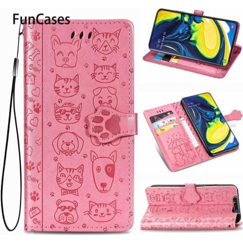 Cases Girly For capa Samsung A90 Cute Kitten Aksesuar sFor Samsung telefon A80 A20 A40 A10 A50 A30 A70 PU Leather Flip Case