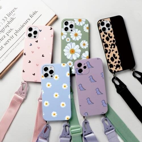For iPhone 12 Pro Mini Case Flower Crossbody Lanyard Neck Strap Funda For iPhone 11 Pro XS Max 7 8 6 6s Plus X XR SE 2020 Couqe