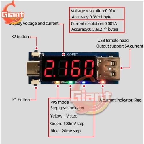 Type-C PD Fast Charge Trigger Decoy DC Digital Voltmeter Ammeter Voltage Current Meter Detection Tester Full Protocol PPS