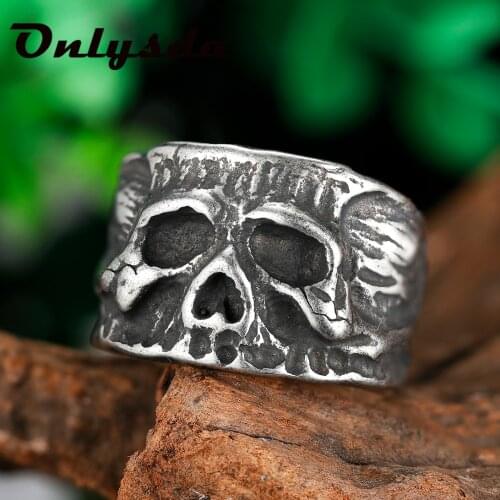 Gothic Black Mens Skull Emo Ring 316L Stainless Steel Rings for Men Party Punk Biker Jewelry Party Gifts Male Bijoux OSR822