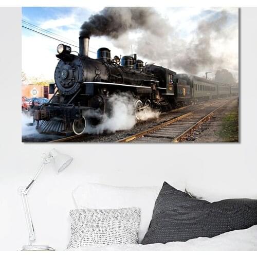 Classical Steam Locomotive Canvas Painting Posters and Prints Wall Art Trains Pictures for Living Room Home Decor Cuadros